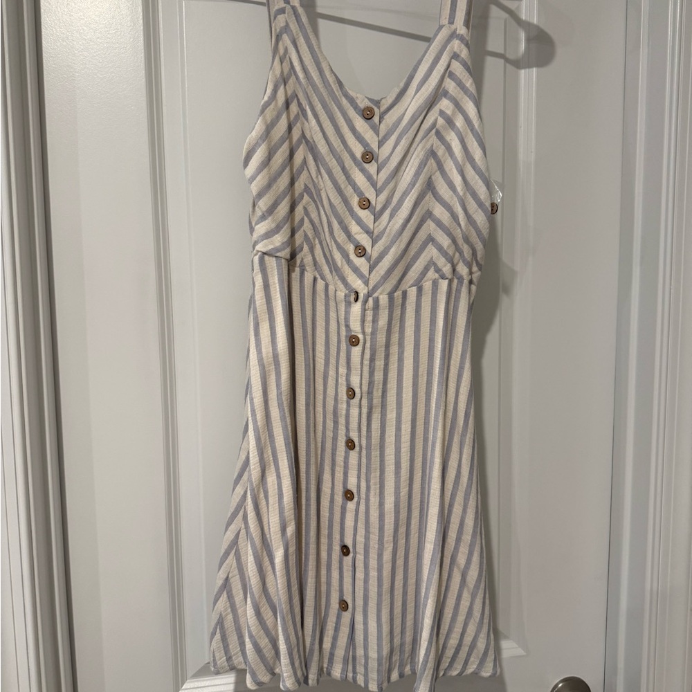 ANDREE BY UNIT Blue and Cream Striped Mini Dress NWT
